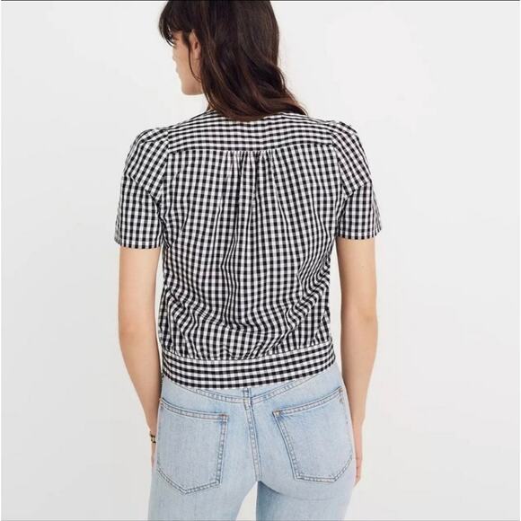 Madewell V Neck Short Sleeve Faux Wrap Front Tie Gingham Top Size XS - Picture 9 of 15
